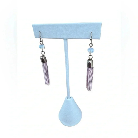 10.5” Pink Crystal Lucite Tassel Chandelier Runway Necklace And Earrings - Picture 8 of 12